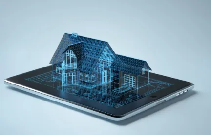 Planta da casa em holograma sobre um tablet