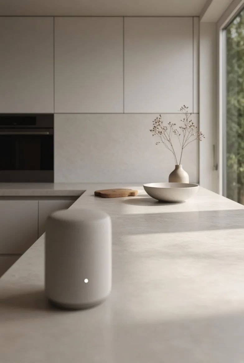 Bancada de cozinha com smart speaker
